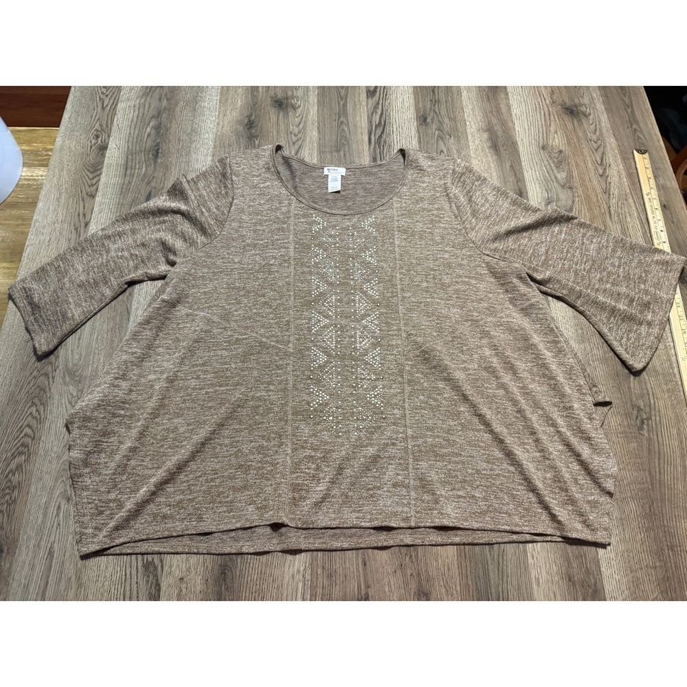 Madison & Berkeley Top Women 2X Brown Adult Studded Flare Sleeve Excellent